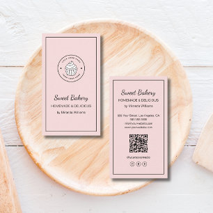 Modernes Bäckerei-Logo QR Social Media Icons Rosa Visitenkarte