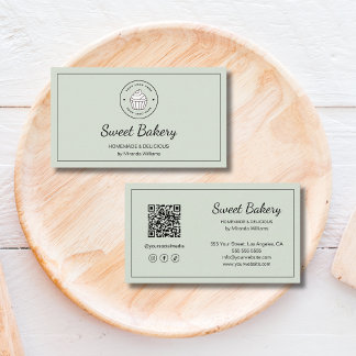 Modernes Bäckerei-Logo QR Social Media Salbeigrün Visitenkarte