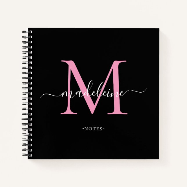 Modernes Ballet Slipper Rosa Monogram Script Name Notizbuch (Vorderseite)