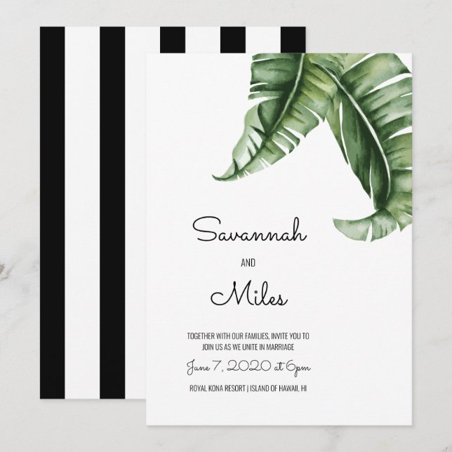 Modernes Banana Leaf Hochzeitseinladungen des Mitt Einladung (Vorne/Hinten)