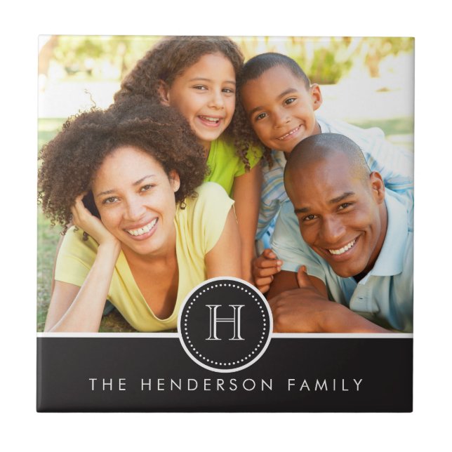Modernes Banner mit Monogram Family Foto Tile Fliese (Vorderseite)
