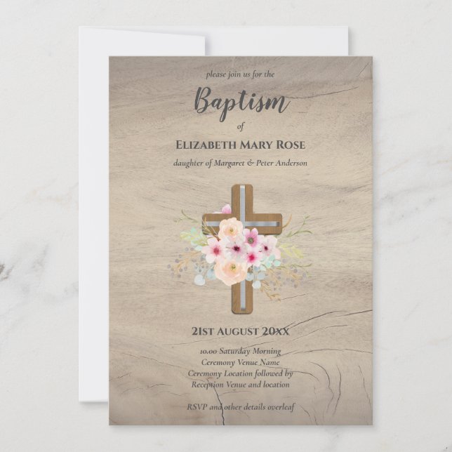 Modernes BAPTISM Christening Bautizo INVITE FLORAL Einladung (Vorderseite)