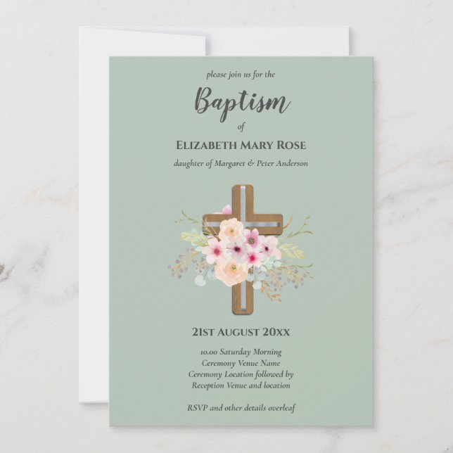 Modernes BAPTISM Christening Bautizo INVITE FLORAL Einladung (Vorderseite)