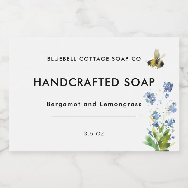 Modernes Bar für minimale Floral-Seife Lebensmitteletikett (Einzelnes Label)