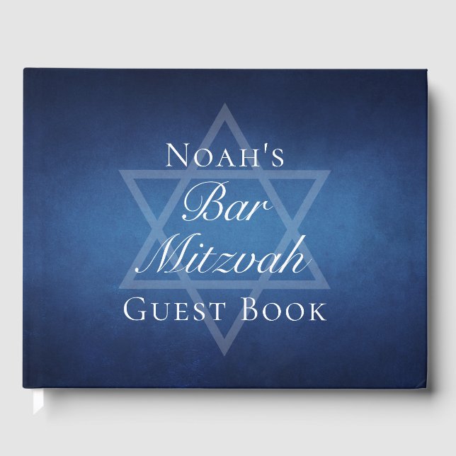 Modernes Bar Mitzvah Party Blue Star von David Cus Gästebuch (Vorderseite)