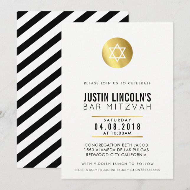 MODERNES BAR MITZVAH Party INVITE Goldfleck Einladung (Vorne/Hinten)
