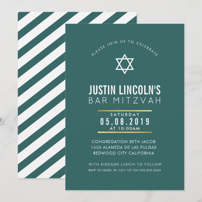 MODERNES BAR MITZVAH Party schlicht fett grün Einladung (Vorne/Hinten)
