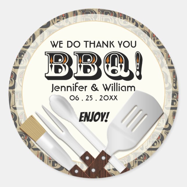 Modernes Barbecue Utensils Runder Aufkleber (Vorderseite)