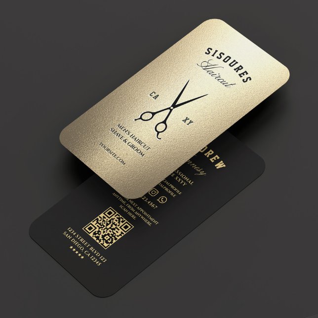 Modernes Barber Black Scissors Gold Barbershop Visitenkarte (Modern Barber Black Scissors Gold Barbershop Business Card
)