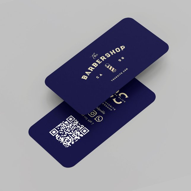 Modernes Barber Monogram Barbershop Midnight Blue Visitenkarte (Modern Barber Monogram Barbershop Midnight Blue Business Card
)