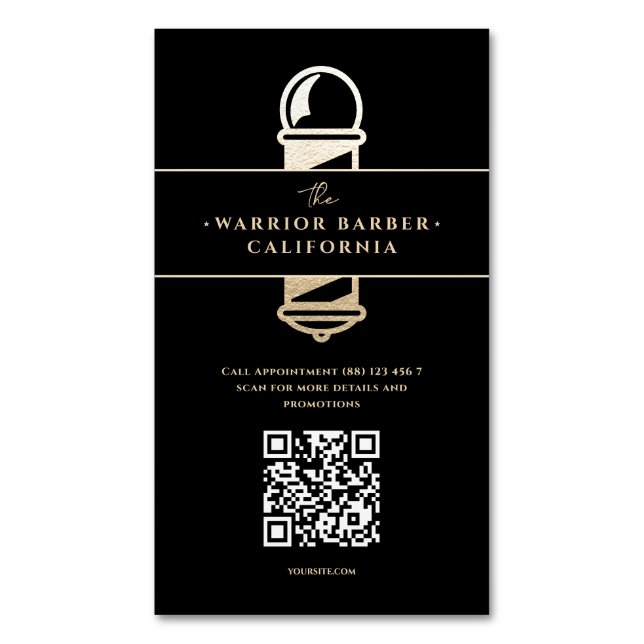 Modernes Barbershop Barbershop Barber's Pole QR Magnetische Visitenkarte (Vorderseite Vertikal)