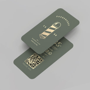 Modernes Barbershop Gold Barber's Pole Sage Green Visitenkarte