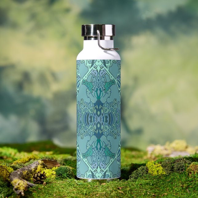 Modernes Barockmuster in Blau und Grün Trinkflasche (Außenbereich)