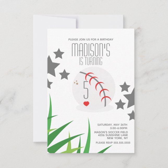 Modernes Baseball Field Birthday Stars Party Einladung (Vorderseite)