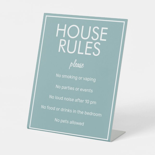 Modernes Basic Aquamarin House Rules Guest Pedesta Sockelschild (Vorderseite)