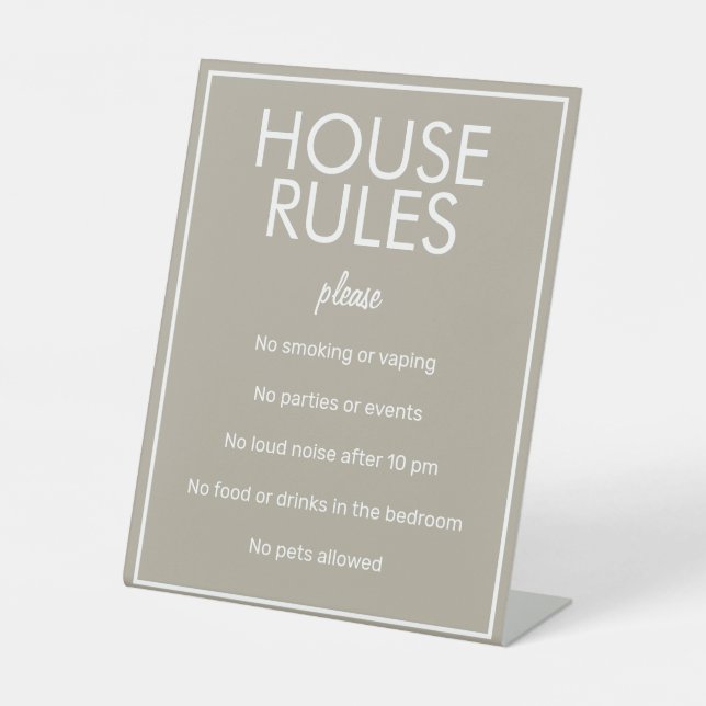 Modernes Basic Beige House Rules Guest Pedestal Si Sockelschild (Vorderseite)