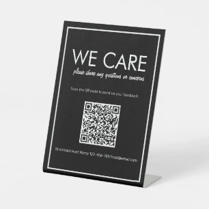 Modernes Basic Black QR Code Feedback Counter Sign Sockelschild