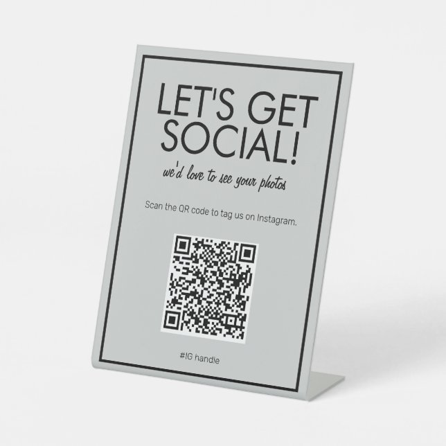 Modernes Basic Graue Social Media QR Code Table Si Sockelschild (Vorderseite)