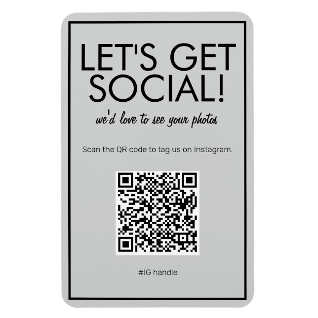Modernes Basic Gray Social Media QR Code Magnet (Vertikal)