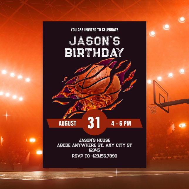 Modernes Basketballfeuer Geburtstag Einladung (Von Creator hochgeladen)