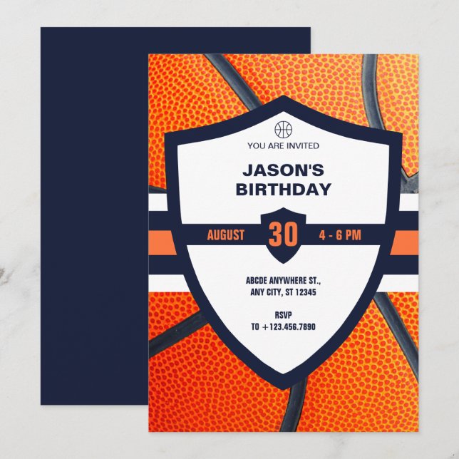 Modernes Basketballlogo zum Geburtstag Einladung (Vorne/Hinten)