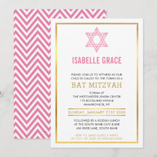 MODERNES BAT MITZVAH INVITE Goldener rosa jüdische Einladung