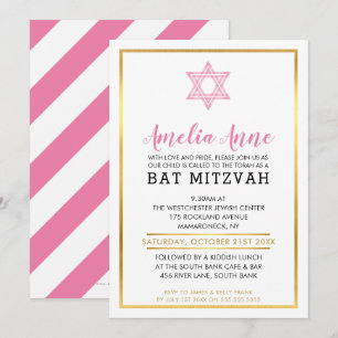 MODERNES BAT MITZVAH INVITE Goldrosa-jüdischer Ste Einladung