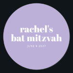 Modernes Bat Mitzvah Lavender Lila Personalisiert Runder Aufkleber<br><div class="desc">Modernes Bat Mitzvah Lavender Lila Personalisierte Rundsticker</div>