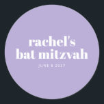 Modernes Bat Mitzvah Lavender Lila Personalisiert Runder Aufkleber<br><div class="desc">Modernes Bat Mitzvah Lavender Lila Personalisierte Rundsticker</div>