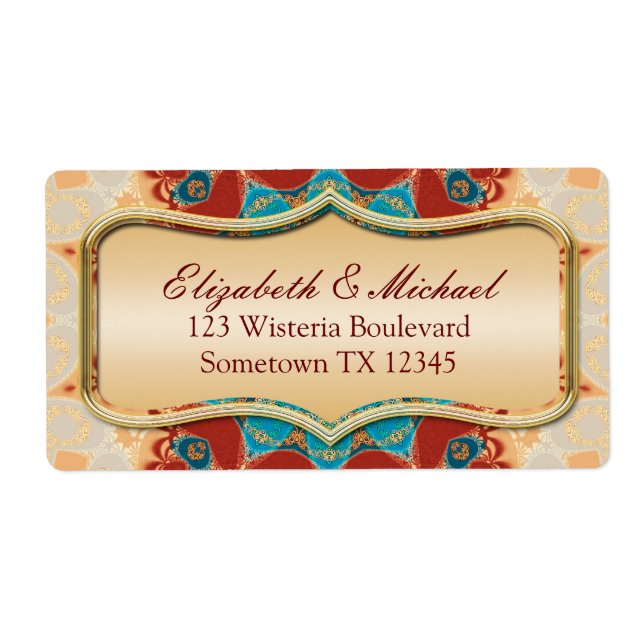 Modernes Batik Gold-Hochzeitaufkleber (Vorne)