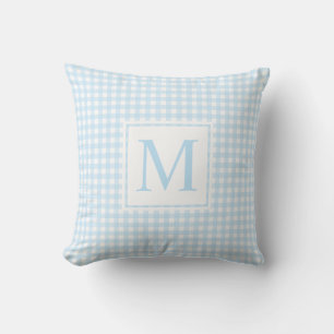 Modernes Bauernhaus Baby Blue Monogram Small Gingh Kissen