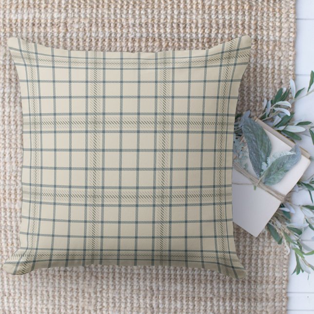 Modernes Bauernhaus Beige und Karierte blaue Couch Kissen (throw pillow farmhouse pillows country beige and blue plaid throw pillow )