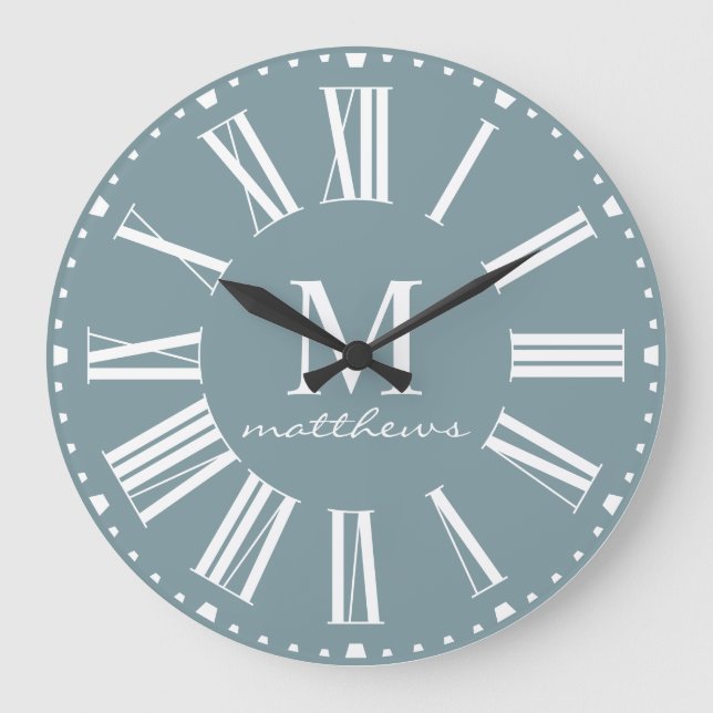 Modernes Bauernhaus Blaue Familie Name Große Uhr (Vorderseite)