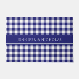 Modernes Bauernhaus Blauer Karierter Familienname Fußmatte