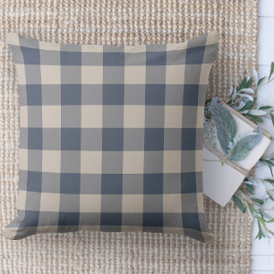 Modernes Bauernhaus Blue & Beige Buffalo Karierte  Kissen