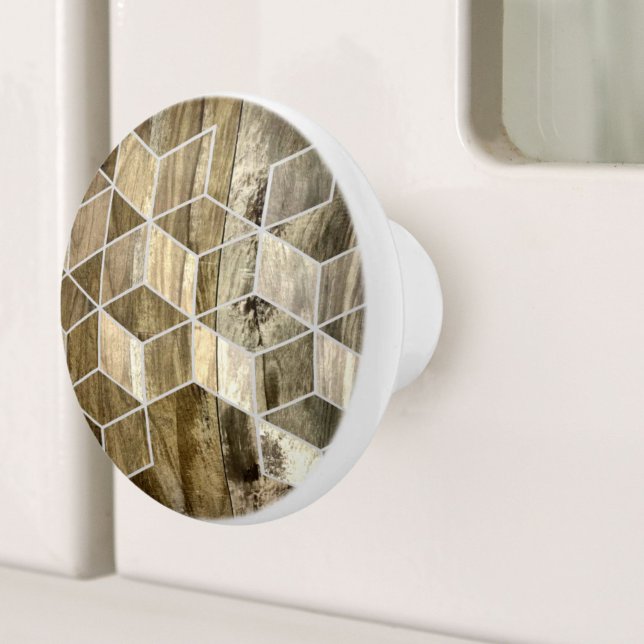 Modernes Bauernhaus Braun Holz Geometrie Muster Keramikknauf (Modern Farmhouse Brown Wood Geometric Pattern Ceramic Knob)