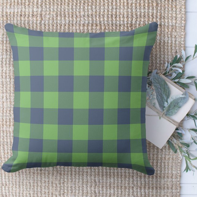 Modernes Bauernhaus Green & Blue Buffalo Karierte  Kissen (Modern farmhouse throw pillow green and blue buffalo plaid couch pillow )