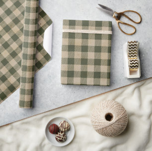 Modernes Bauernhaus Green Kariert Kraft Geschenkpapier