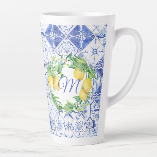 Modernes Bauernhaus Lemon Blue Mediterranean Tile Milchtasse (Rechts)