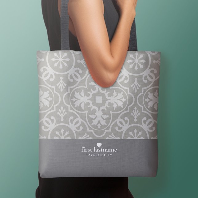 Modernes Bauernhaus-Muster mit Herz-Monogramm Tasche (Personalized tote bag - add your name or other text)