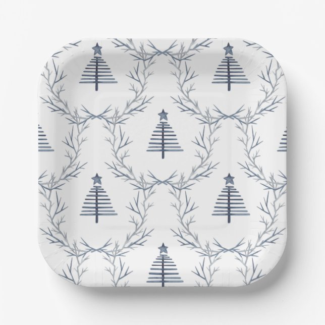 Modernes Bauernhaus Navy Blue Muster Weihnachten Pappteller (Vorderseite)