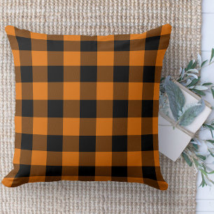 Modernes Bauernhaus Orange & Black Buffalo Kariert Kissen