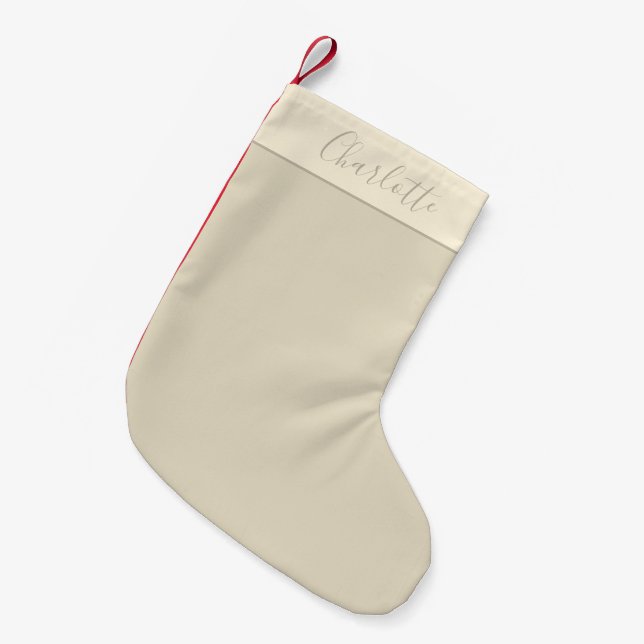 Modernes Bauernhaus Personalisierter Name Beige Kleiner Weihnachtsstrumpf (Vorderansicht (hängend))