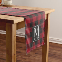 Modernes Bauernhaus Red Buffalo Karo Mit Monogramm Kurzer Tischläufer