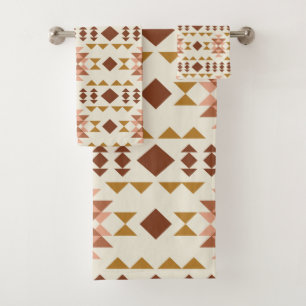Modernes Bauernhaus Rustic Terracotta Geometrische Badhandtuch Set