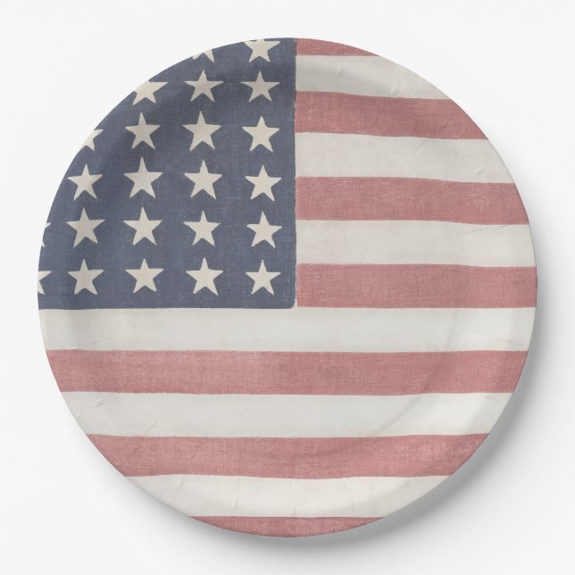 Modernes Bauernhaus Rustikale amerikanische Flagge Pappteller (Vorderseite)