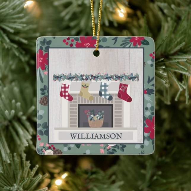 Modernes Bauernhaus Weihnachten Zuhause Wood Flora Keramikornament (Baum)