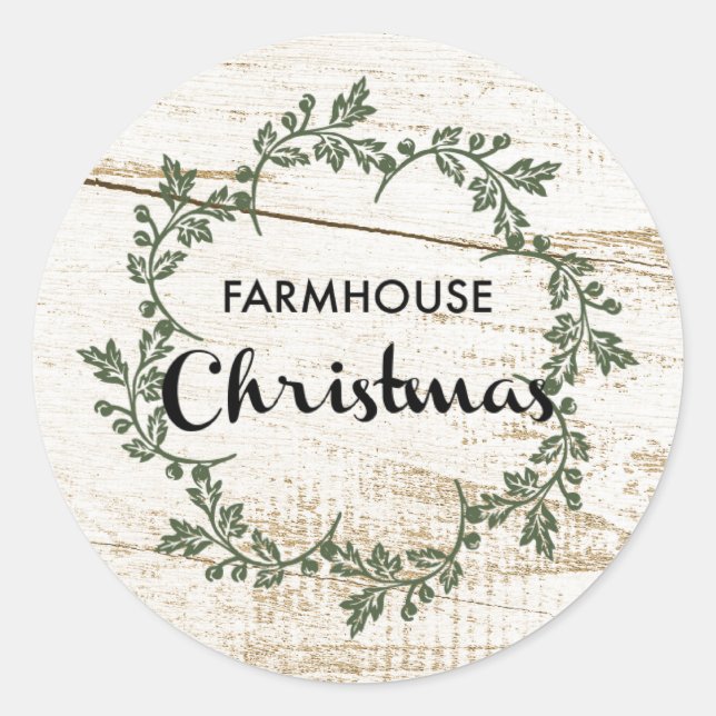 Modernes Bauernhaus Weihnachtskranz Rustikales Hol Runder Aufkleber (Vorderseite)