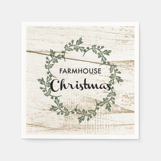 Modernes Bauernhaus Weihnachtskranz Rustikales Hol Serviette (Vorderseite)