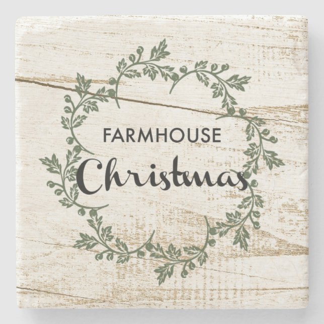 Modernes Bauernhaus Weihnachtskranz Rustikales Hol Steinuntersetzer (Vorderseite)